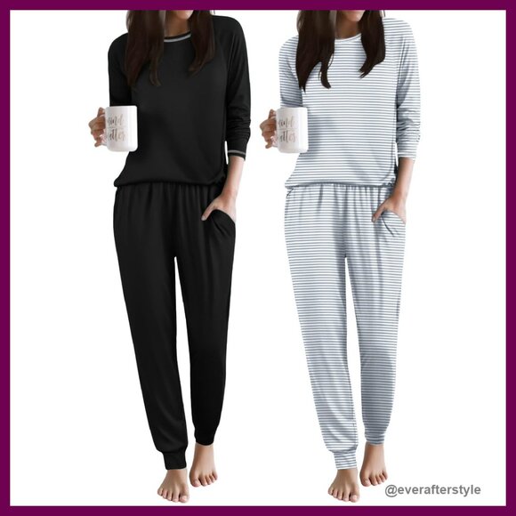 Soft Long Sleeve Pajama Set Jogger Pants Lounge Wear with Pockets Cozy